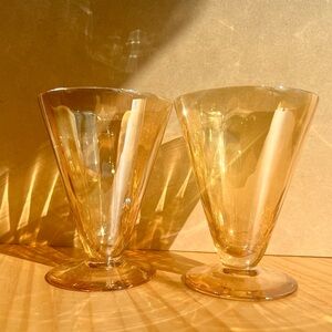 Two vintage Tiffin Amber Iridescent glasses